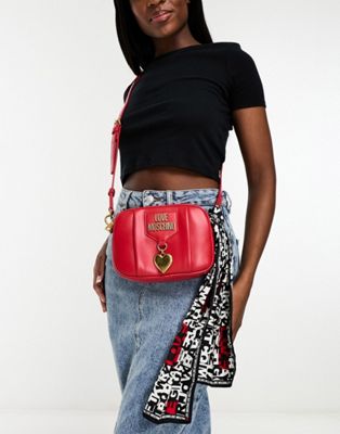 Love Moschino mini cross body bag with scarf charm in red