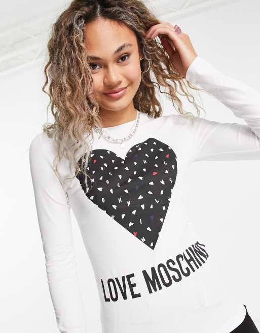 Love Moschino mini heart logo long sleeve t-shirt in white