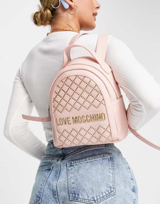 Moschino Logo Quilted Mini Backpack in Pink