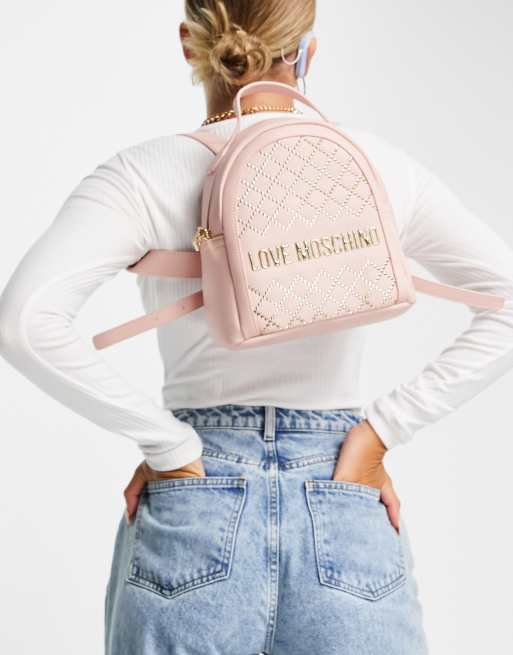 Love Moschino mini logo quilted backpack in pink