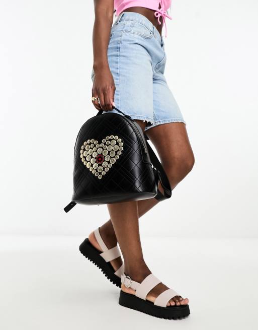 Love Moschino - Mini-rugzak met versierd hart in zwart, 2 van 4