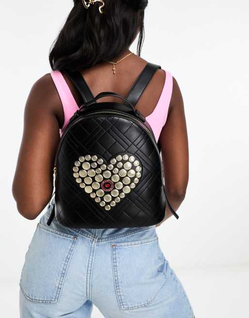 Love Moschino - Mini-rugzak met versierd hart in zwart, 4 van 4