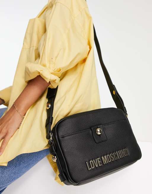Love Moschino – Mini-Umhängetasche in Schwarz mit Fronttasche