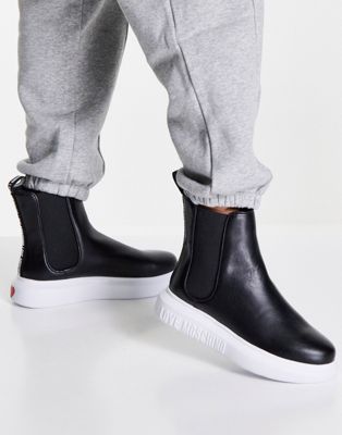Love Moschino minimal high ankle chelsea boots in black