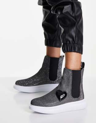 Love Moschino minimal high ankle chelsea boots in steel