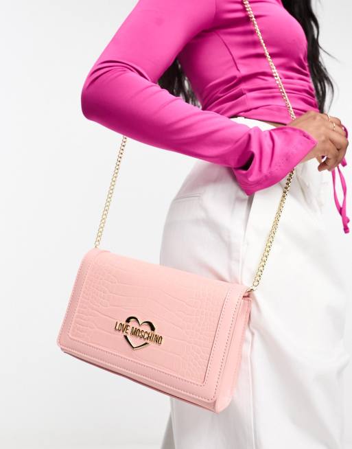 Love Moschino mock croc shoulder bag in light pink