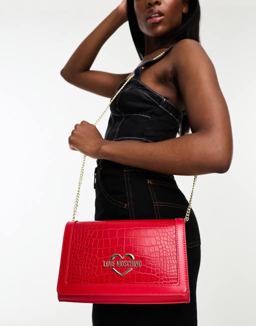 Love Moschino mock croc shoulder bag in red ASOS