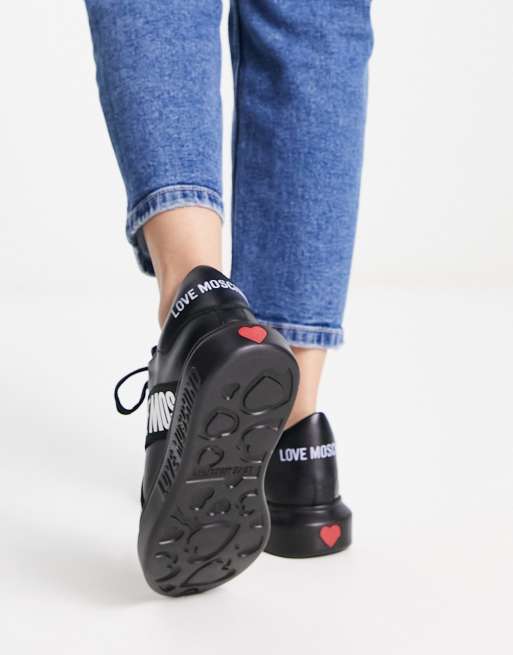 Love Moschino monochrome logo sneakers in black, 2 of 4