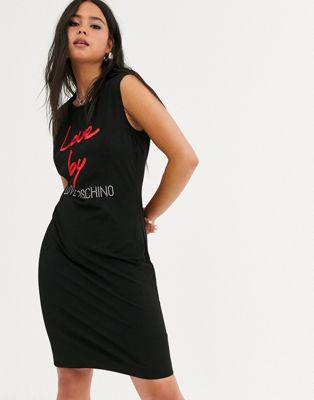Love Moschino - Mouwloze jurk met 'love by'-logo-Zwart