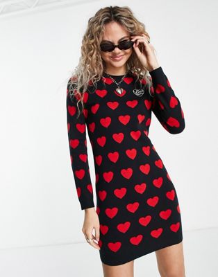 Love Moschino multi heart knit dress in black