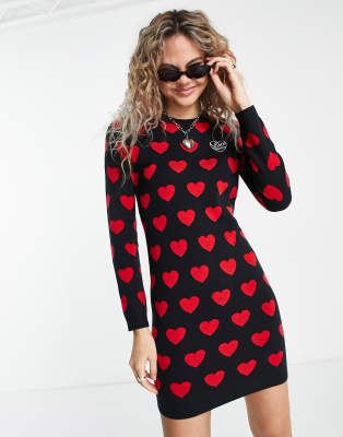 Love Moschino multi heart knit dress in black