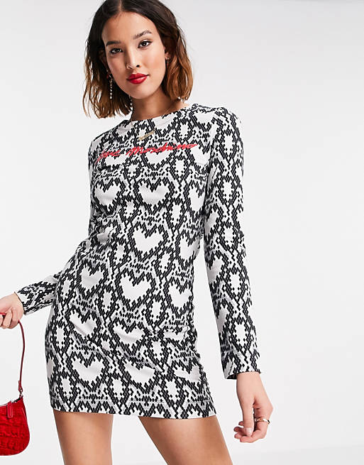 Love Moschino multi heart print dress in grey
