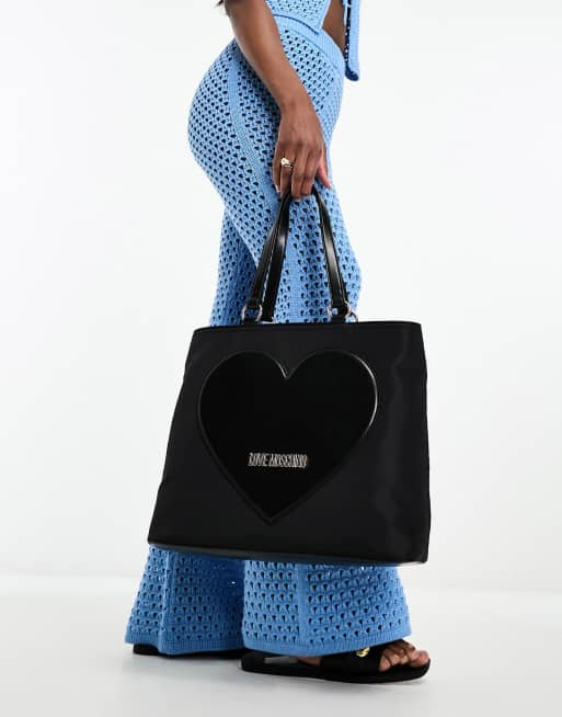 Love Moschino nylon heart tote bag in black