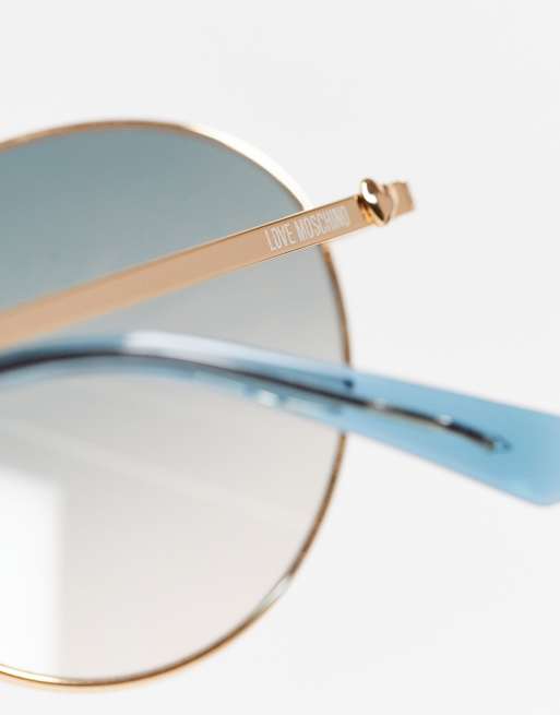 Love Moschino - Occhiali da sole oversize rotondi blu MOL038/S, 3 di 4