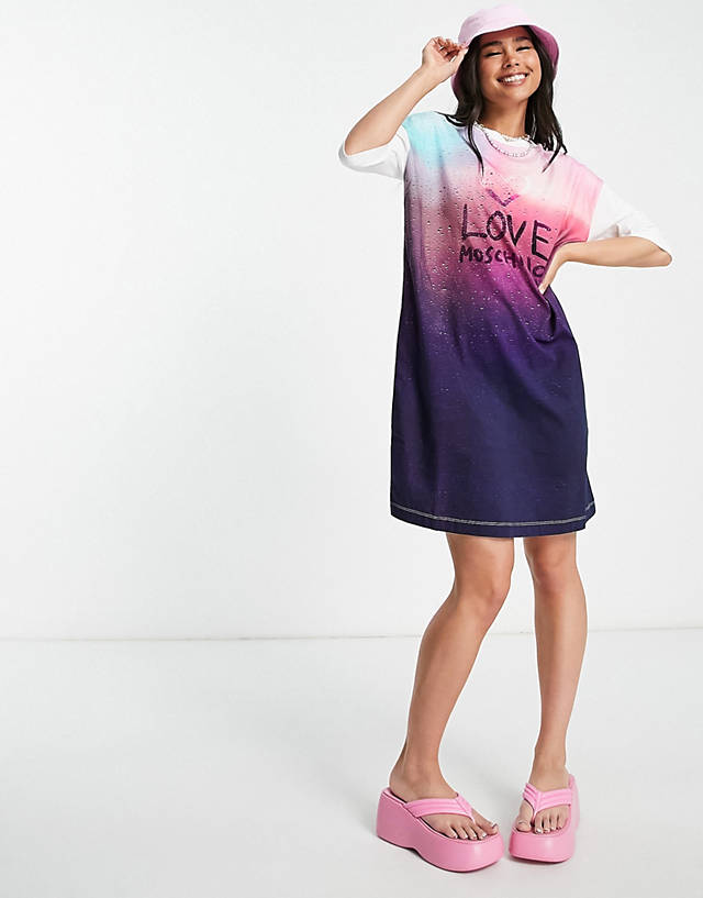 Love Moschino - ombre logo t-shirt dress in multi