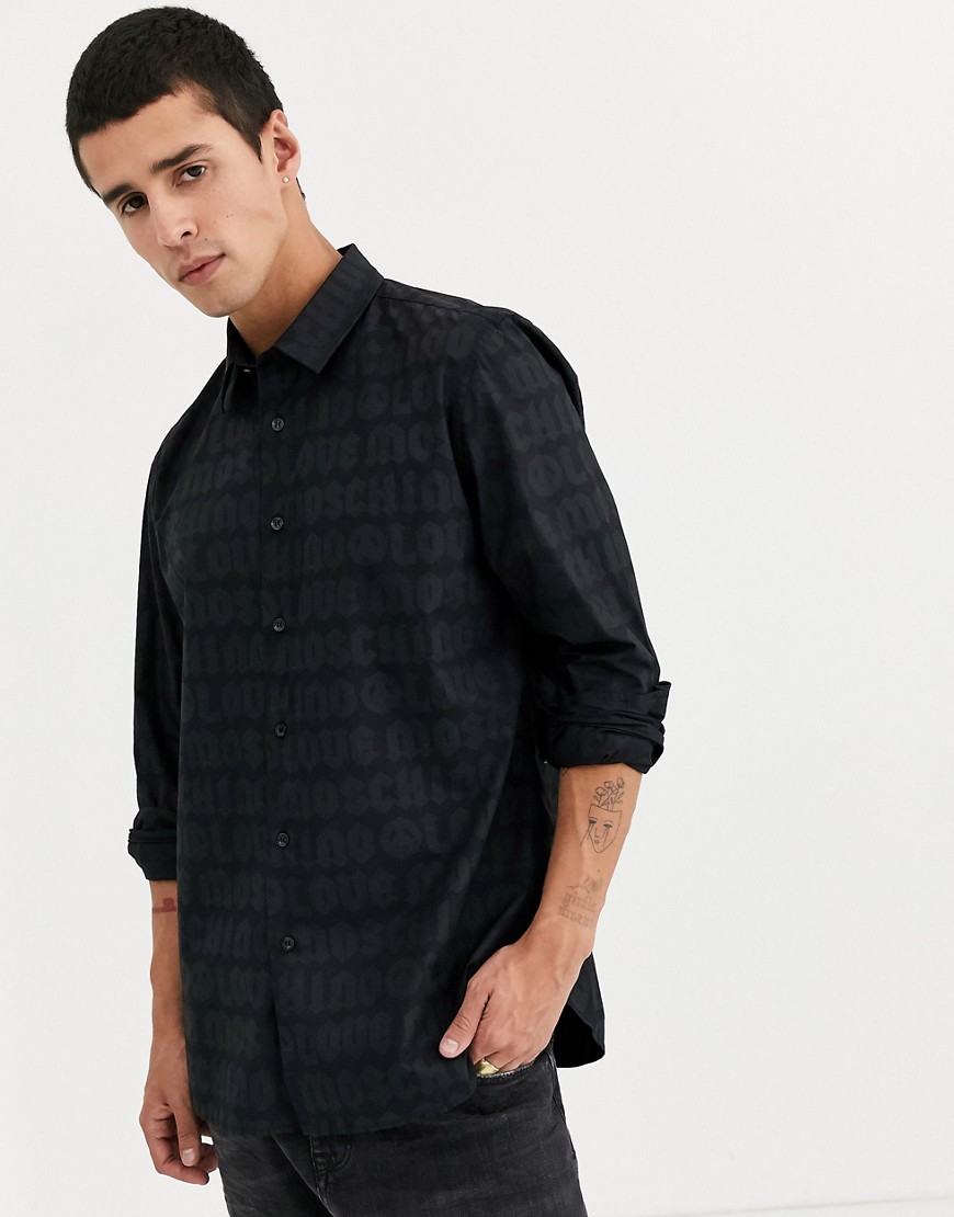 Love Moschino - Overhemd met lange mouwen en logoprint-Zwart