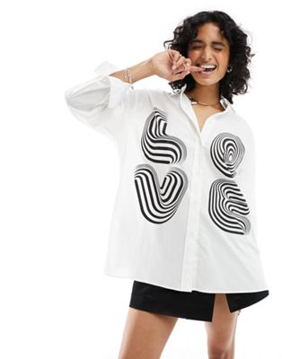 Love Moschino oversized shirt with swirl detail in white  - ASOS Price Checker