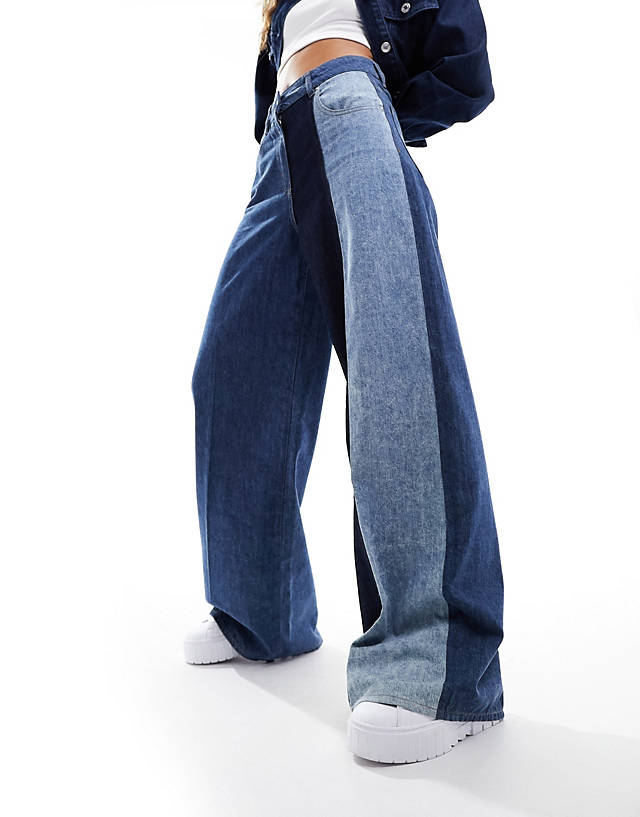 Love Moschino - panelled high waisted wide leg jeans in blue
