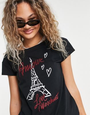 Love Moschino Paris graphic t-shirt in black