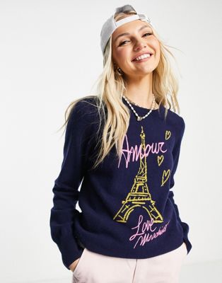 Love Moschino Paris logo knitted jumper in blue