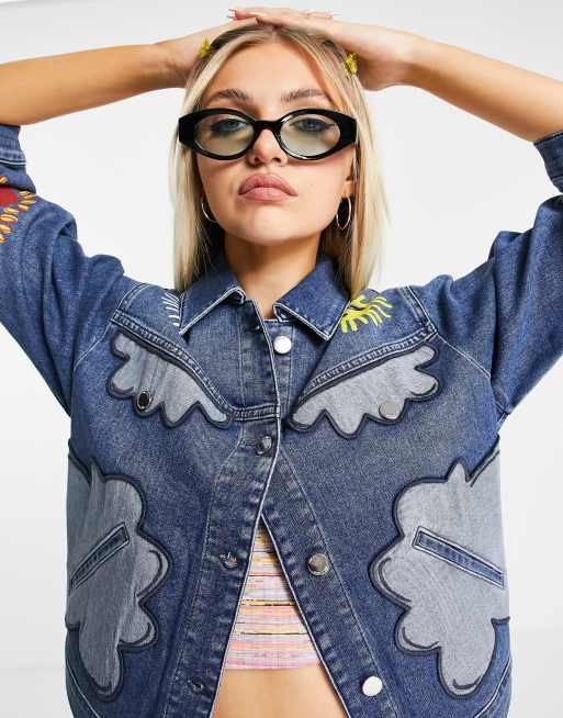 Love Moschino patched denim jacket in blue