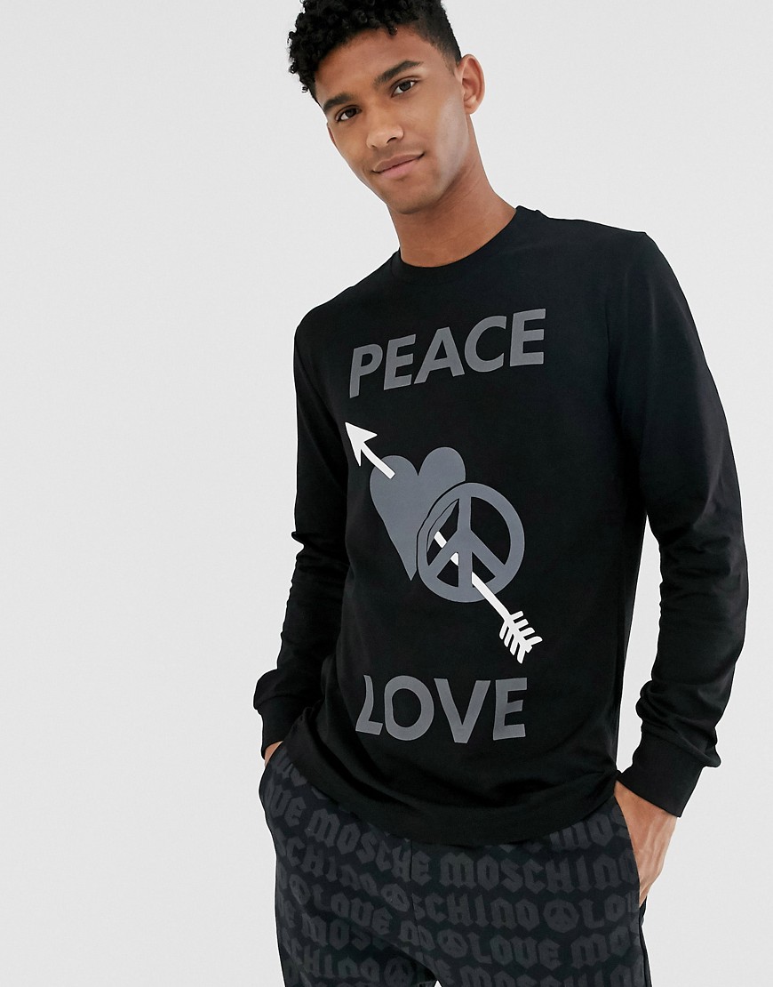 Love Moschino - Peace Love - T-shirt a maniche lunghe nera-Nero