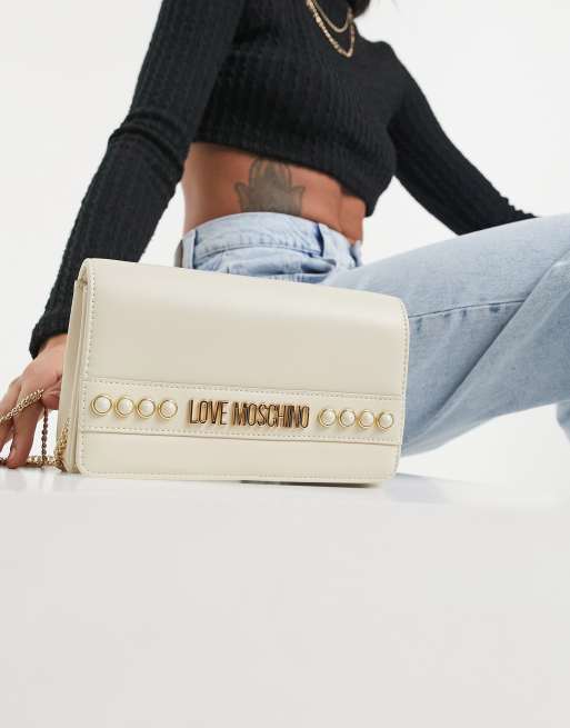 Love Moschino pearl embellished crossbody bag in cream