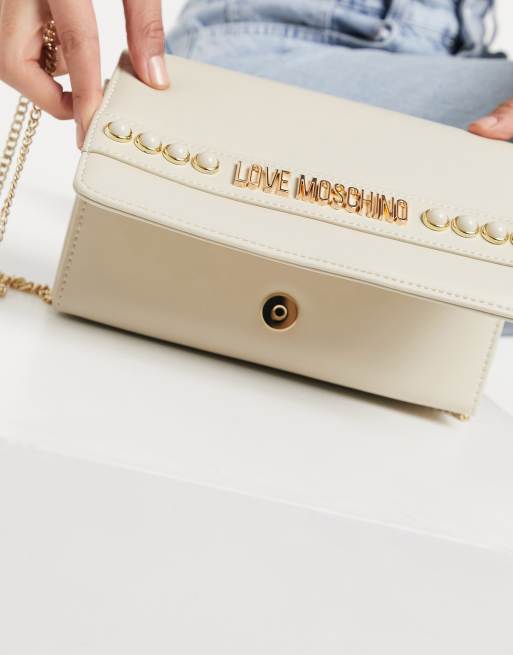 Love Moschino pearl embellished crossbody bag in cream