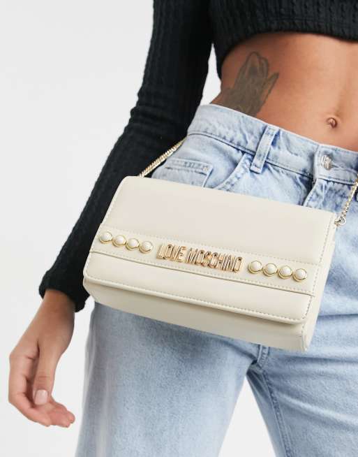 Love Moschino pearl embellished crossbody bag in cream