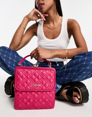 Love Moschino mini quilted lady bag in hot pink - ASOS Price Checker