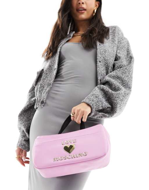 Love Moschino - Pink taske med logo og hank foroven, 3 af 4