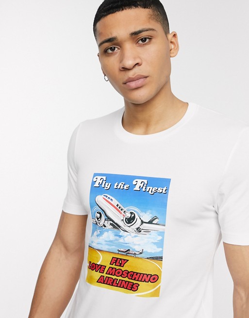 Love Moschino plane graphic t-shirt in white
