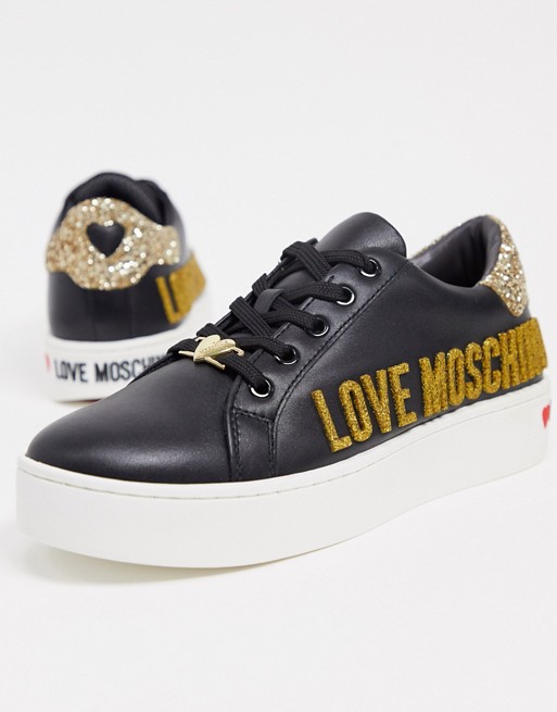Love Moschino platform glitter trainer in black
