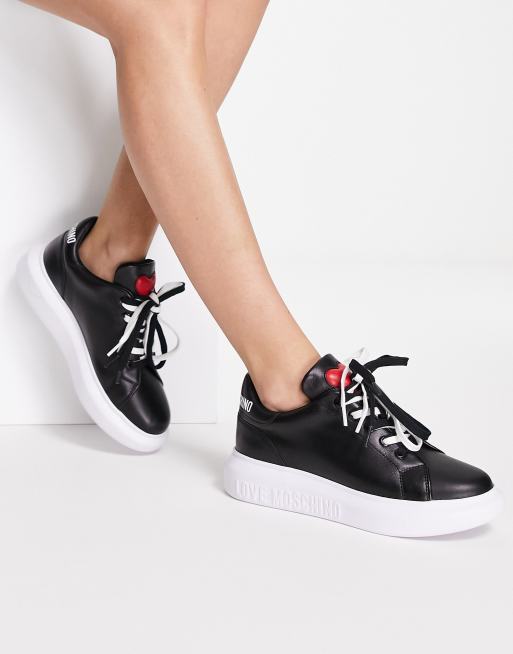 Love Moschino Platform Sneakers with Heart Motif in Black