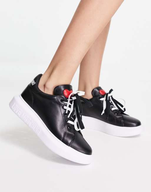 Love Moschino Platform Sneakers with Heart Motif in Black