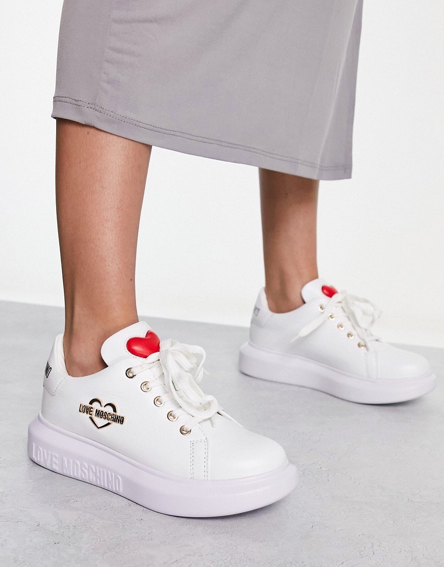 Love Moschino Platform Sneakers With Heart Motif In White