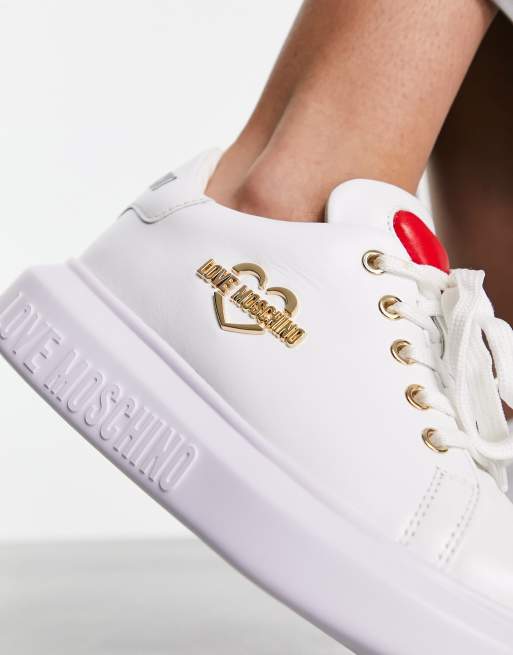 Love Moschino platform sneakers with heart motif in white