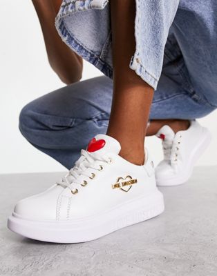 Love Moschino platform trainers with heart motif in white