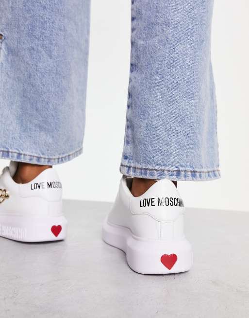 Love Moschino platform trainers with heart motif in white