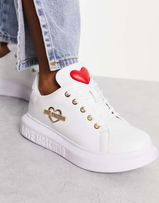 Love Moschino platform sneakers with heart motif in white