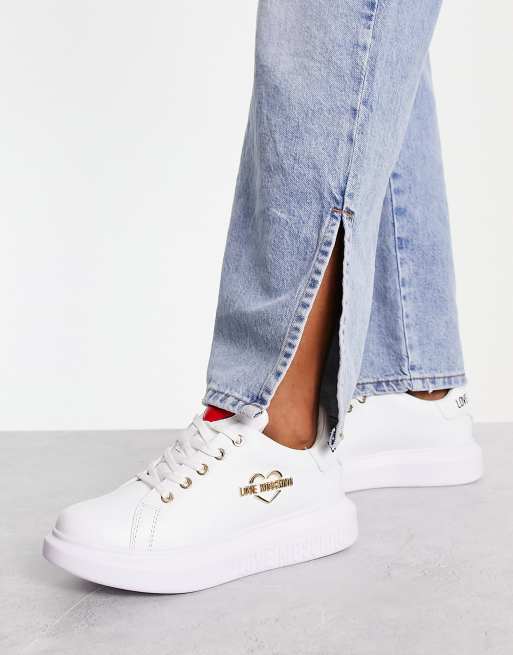 Love Moschino platform sneakers with heart motif in white