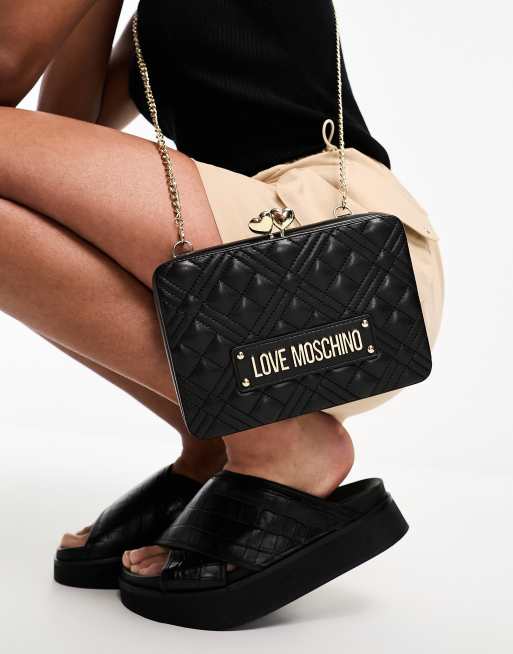 Love Moschino - Pochette carrée matelassée avec bride chaîne - Noir, 2 de 4