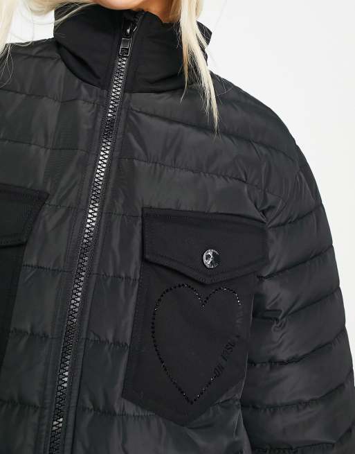 Love Moschino pocket heart logo padded jacket in black, 3 of 4