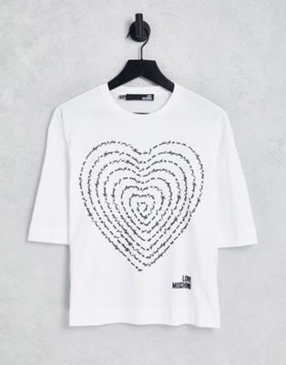 Love Moschino poetry heart logo boxy t-shirt in white