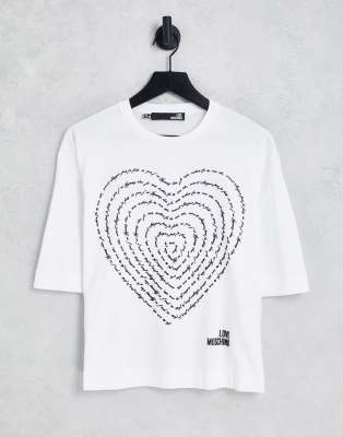 Love Moschino poetry heart logo boxy t-shirt in white - ASOS Price Checker