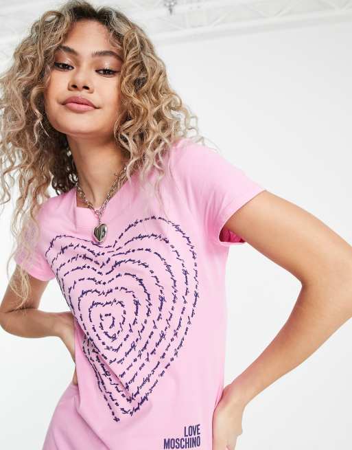 love moschino dress shirt Love Moschino poetry heart logo t-shirt dress in pink