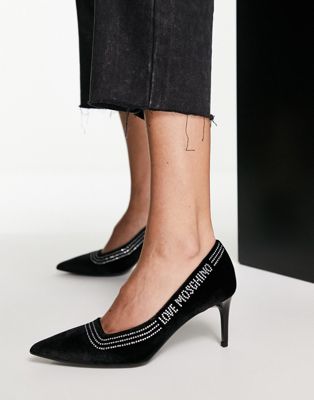 Love Moschino pointed court shoes in black velvet