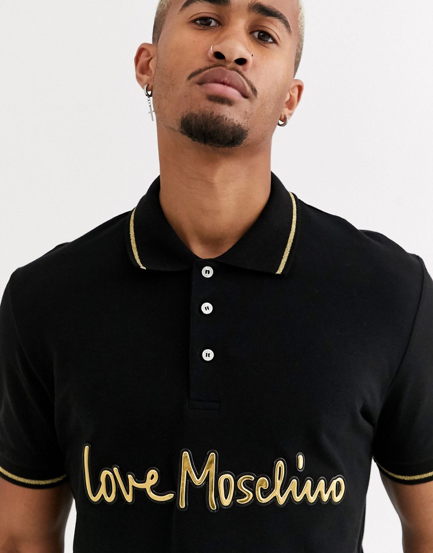 Love Moschino - Polo con logo oro-Nero