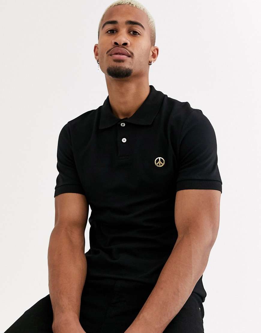 Love Moschino polo shirt with peace logo in black