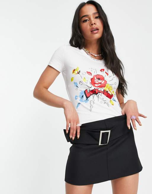 Love Moschino pop flower logo t-shirt in white